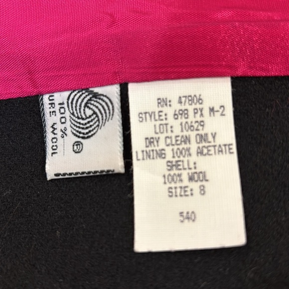 80s OLEG CASSINI FUSHIA PINK & BLACK COLORBLOCK COLLARLESS CROPPED BLAZER SZ 8 - Picture 8 of 8